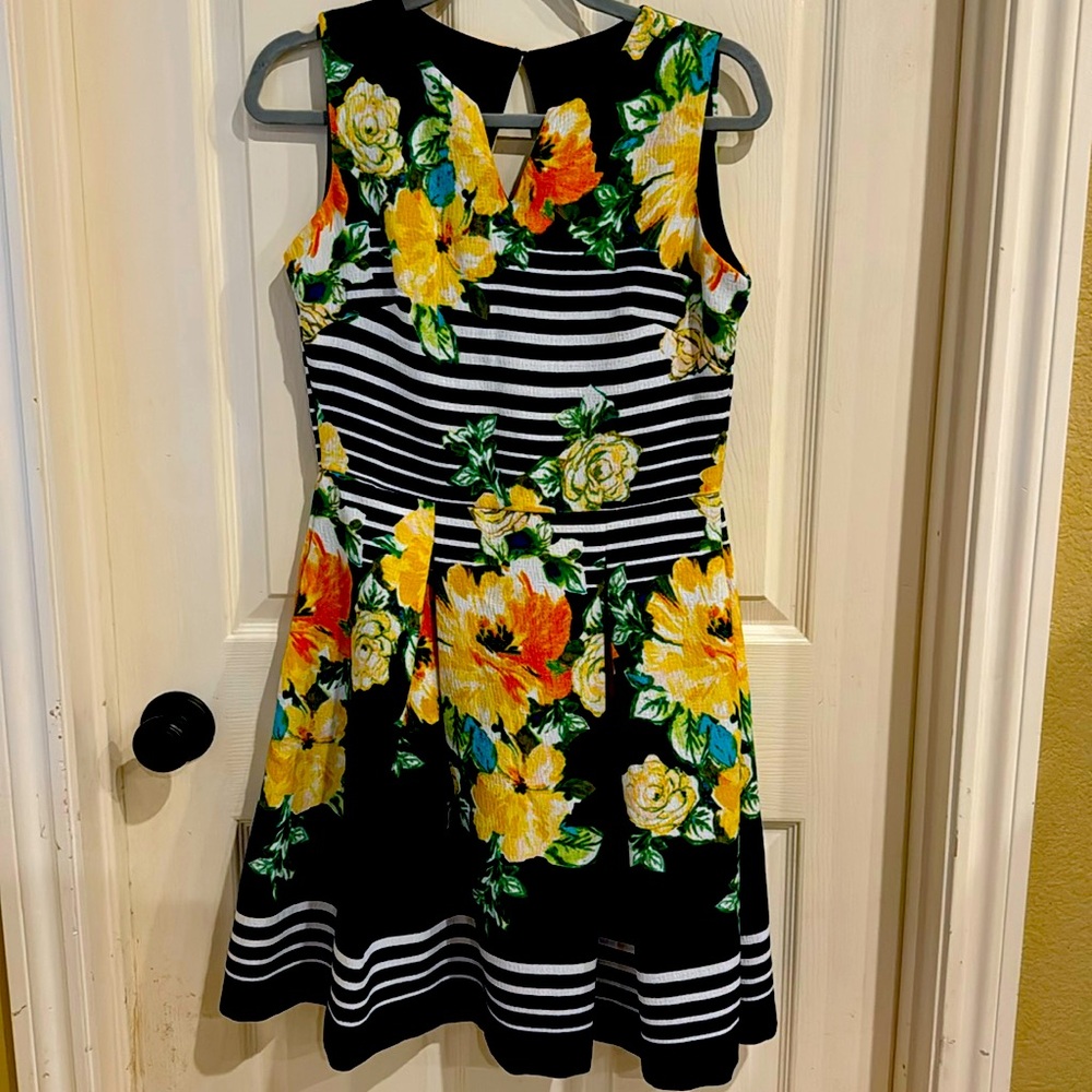 Gorgeous Navy and White Stripe w/bright flowers dress